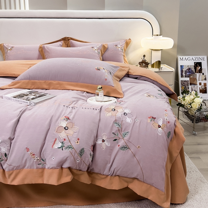 91家纺网 家纺一手货源 找家纺 欧冠 2023新款秋冬保暖云锦棉刺绣宽边盛夏光年系列四件套 盛夏光年-魅紫