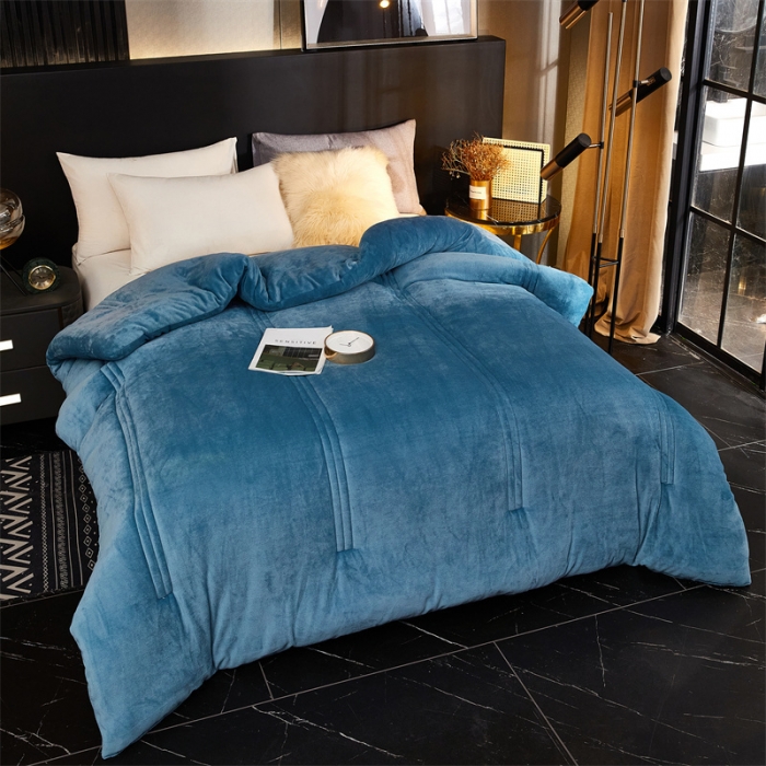 91家纺网 家纺一手货源 找家纺 钰博 2023新款双面牛奶绒大豆养 颜被 宝蓝色