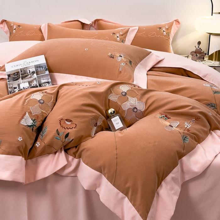 91家纺网 家纺一手货源 找家纺 欧冠 2023新款秋冬保暖云锦棉刺绣宽边盛夏光年系列四件套 盛夏光年-胭脂橙