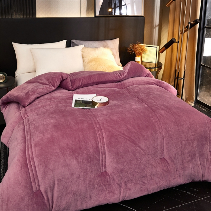 91家纺网 家纺一手货源 找家纺 钰博 2023新款双面牛奶绒大豆养 颜被 葡萄紫