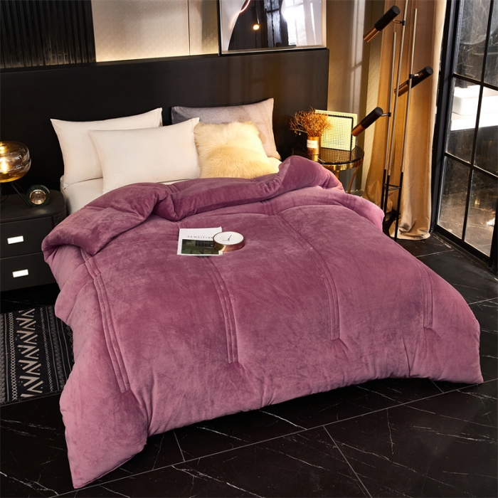 91家纺网 家纺一手货源 找家纺 钰博 2023新款双面牛奶绒大豆养 颜被 葡萄紫
