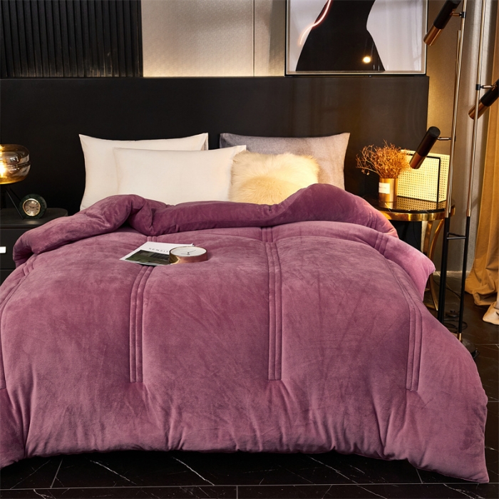 91家纺网 家纺一手货源 找家纺 钰博 2023新款双面牛奶绒大豆养 颜被 葡萄紫