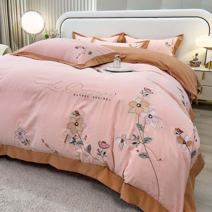 91家纺网 家纺一手货源 找家纺 欧冠 2023新款秋冬保暖云锦棉刺绣宽边盛夏光年系列四件套 盛夏光年-玉色