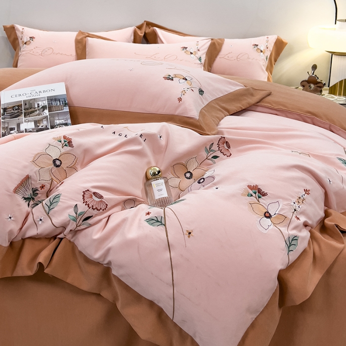 91家纺网 家纺一手货源 找家纺 欧冠 2023新款秋冬保暖云锦棉刺绣宽边盛夏光年系列四件套 盛夏光年-玉色