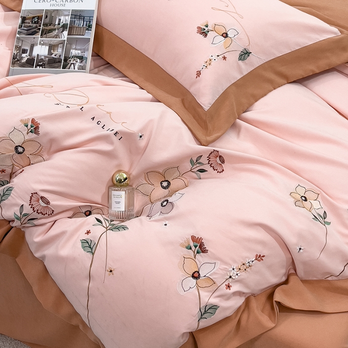 91家纺网 家纺一手货源 找家纺 欧冠 2023新款秋冬保暖云锦棉刺绣宽边盛夏光年系列四件套 盛夏光年-玉色