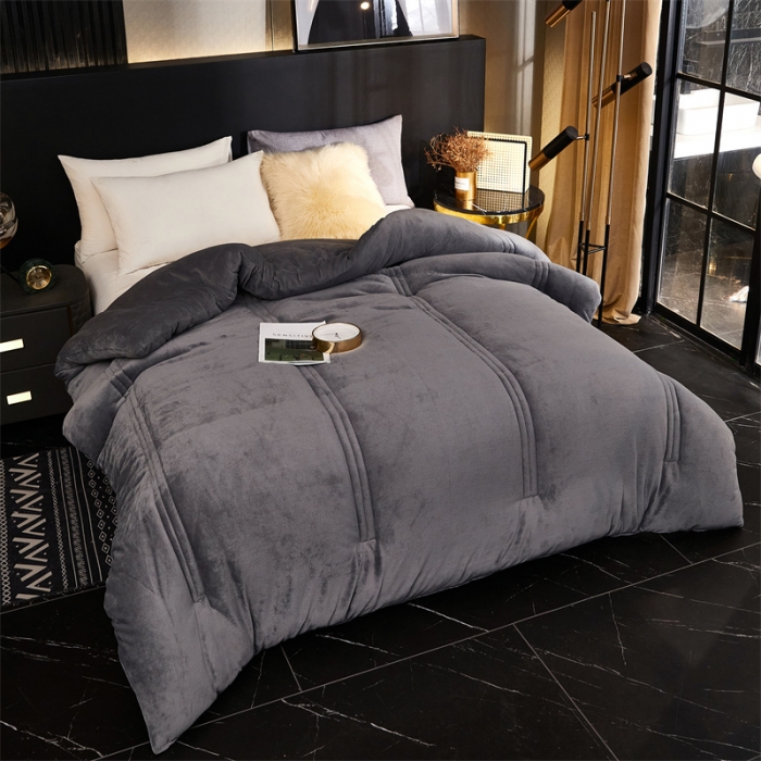 91家纺网 家纺一手货源 找家纺 钰博 2023新款双面牛奶绒大豆养 颜被 深灰色