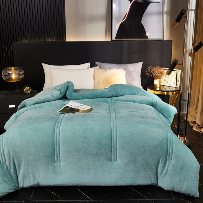 91家纺网 家纺一手货源 找家纺 钰博 2023新款双面牛奶绒大豆养 颜被 水绿色