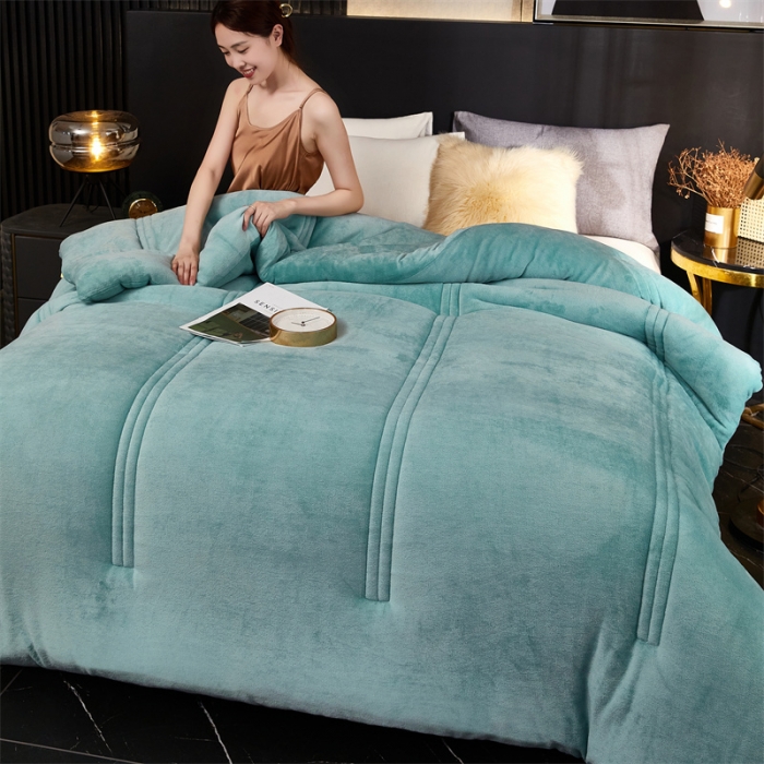 91家纺网 家纺一手货源 找家纺 钰博 2023新款双面牛奶绒大豆养 颜被 水绿色