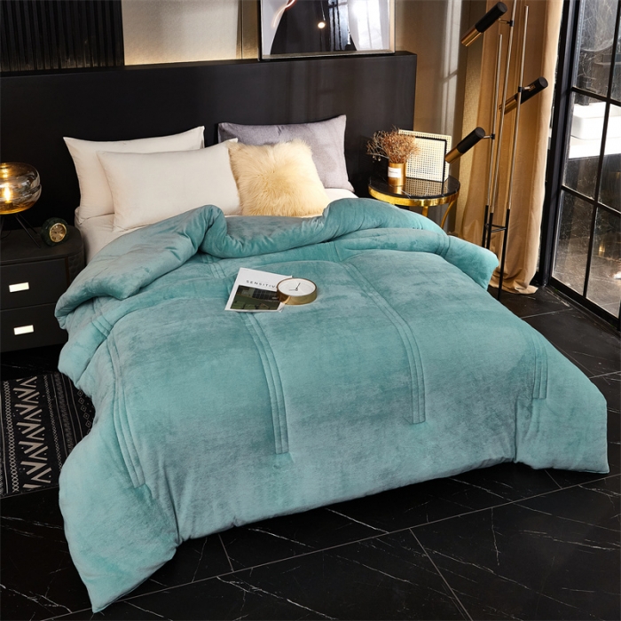 91家纺网 家纺一手货源 找家纺 钰博 2023新款双面牛奶绒大豆养 颜被 水绿色