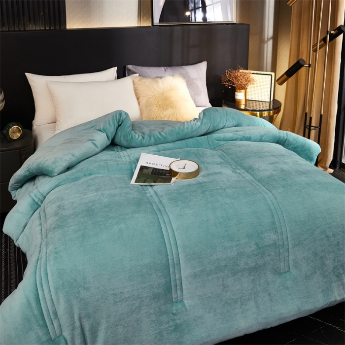 91家纺网 家纺一手货源 找家纺 钰博 2023新款双面牛奶绒大豆养 颜被 水绿色