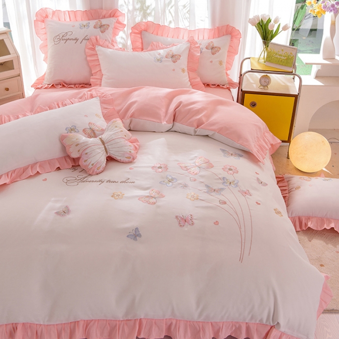 91家纺网 家纺一手货源 找家纺 （总）欧冠 2023新款秋冬保暖云锦棉刺绣花边春卉系列四件套