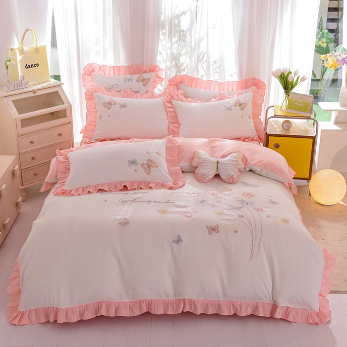 91家纺网 家纺一手货源 找家纺 欧冠 2023新款秋冬保暖云锦棉刺绣花边春卉系列四件套 春卉-白玉