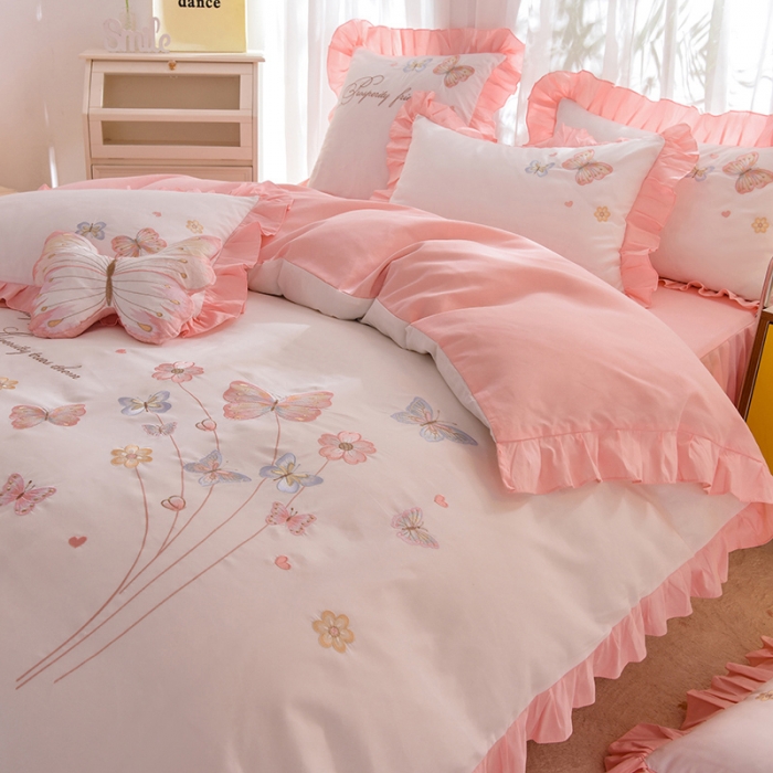 91家纺网 家纺一手货源 找家纺 欧冠 2023新款秋冬保暖云锦棉刺绣花边春卉系列四件套 春卉-白玉