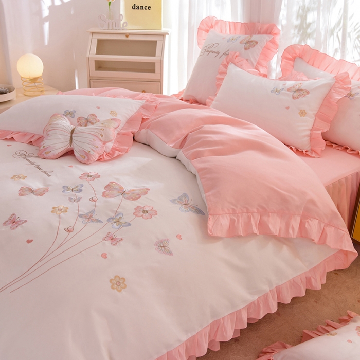 91家纺网 家纺一手货源 找家纺 欧冠 2023新款秋冬保暖云锦棉刺绣花边春卉系列四件套 春卉-白玉