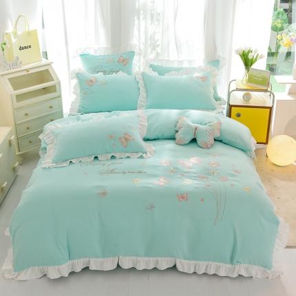 欧冠 2023新款秋冬保暖云锦棉刺绣花边春卉系列四件套 春卉-碧绿