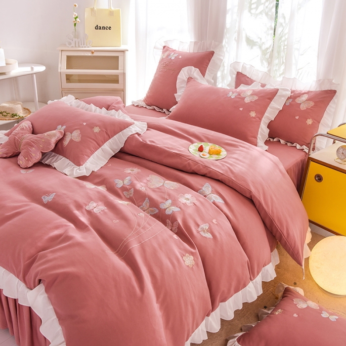 91家纺网 家纺一手货源 找家纺 欧冠 2023新款秋冬保暖云锦棉刺绣花边春卉系列四件套 春卉-豆沙