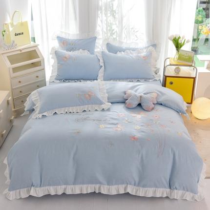 欧冠 2023新款秋冬保暖云锦棉刺绣花边春卉系列四件套 春卉-慕蓝