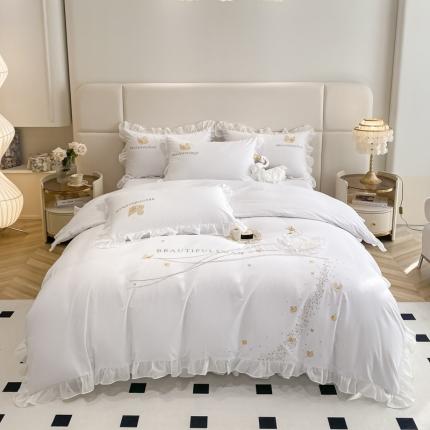 91家纺网 家纺一手货源 找家纺 欧冠 2023新款全棉斯洛琪四件套系列 斯洛琪-白