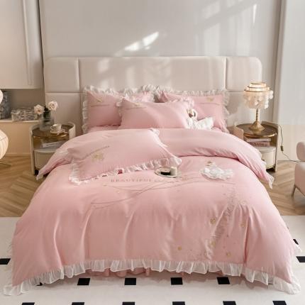 91家纺网 家纺一手货源 找家纺 欧冠 2023新款全棉斯洛琪四件套系列 斯洛琪-粉