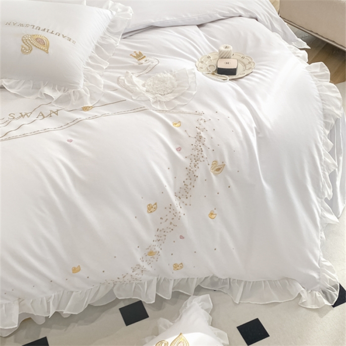 91家纺网 家纺一手货源 找家纺 欧冠 2023新款全棉斯洛琪四件套系列 斯洛琪-白