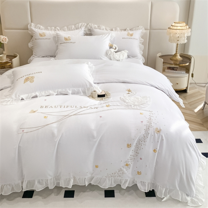 91家纺网 家纺一手货源 找家纺 欧冠 2023新款全棉斯洛琪四件套系列 斯洛琪-白