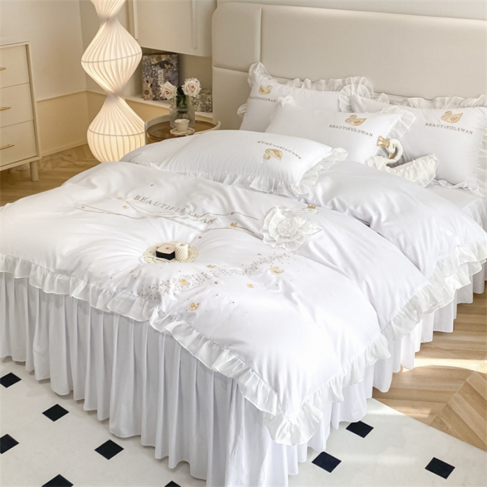 91家纺网 家纺一手货源 找家纺 欧冠 2023新款全棉斯洛琪四件套系列 斯洛琪-白