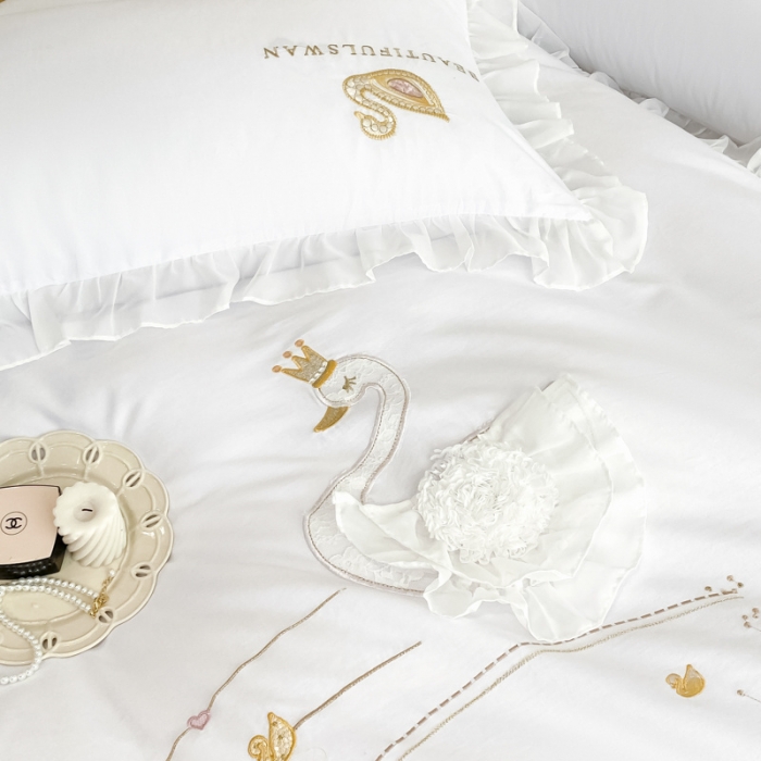 91家纺网 家纺一手货源 找家纺 欧冠 2023新款全棉斯洛琪四件套系列 斯洛琪-白