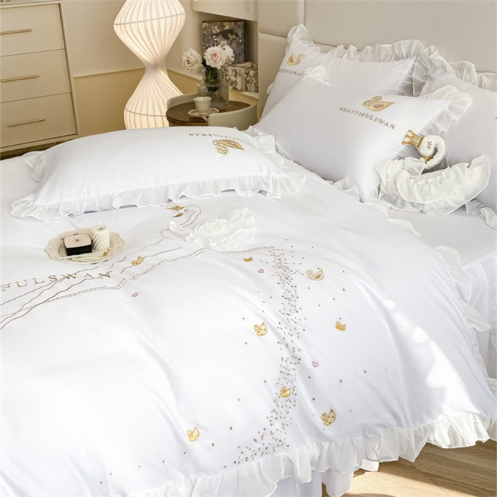 91家纺网 家纺一手货源 找家纺 欧冠 2023新款全棉斯洛琪四件套系列 斯洛琪-白