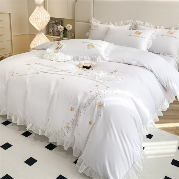 91家纺网 家纺一手货源 找家纺 欧冠 2023新款全棉斯洛琪四件套系列 斯洛琪-白