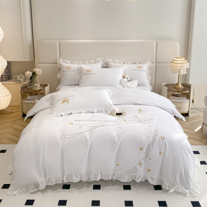 91家纺网 家纺一手货源 找家纺 欧冠 2023新款全棉斯洛琪四件套系列 斯洛琪-白