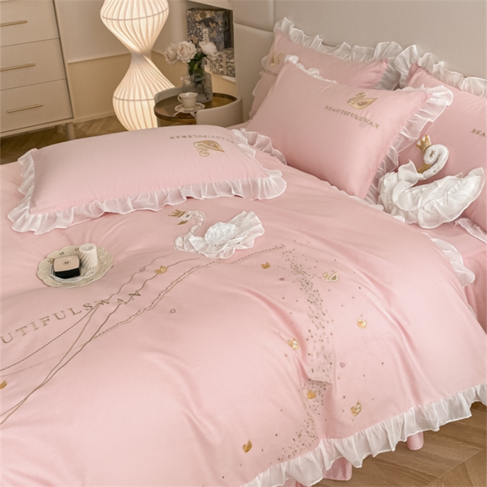 91家纺网 家纺一手货源 找家纺 欧冠 2023新款全棉斯洛琪四件套系列 斯洛琪-粉