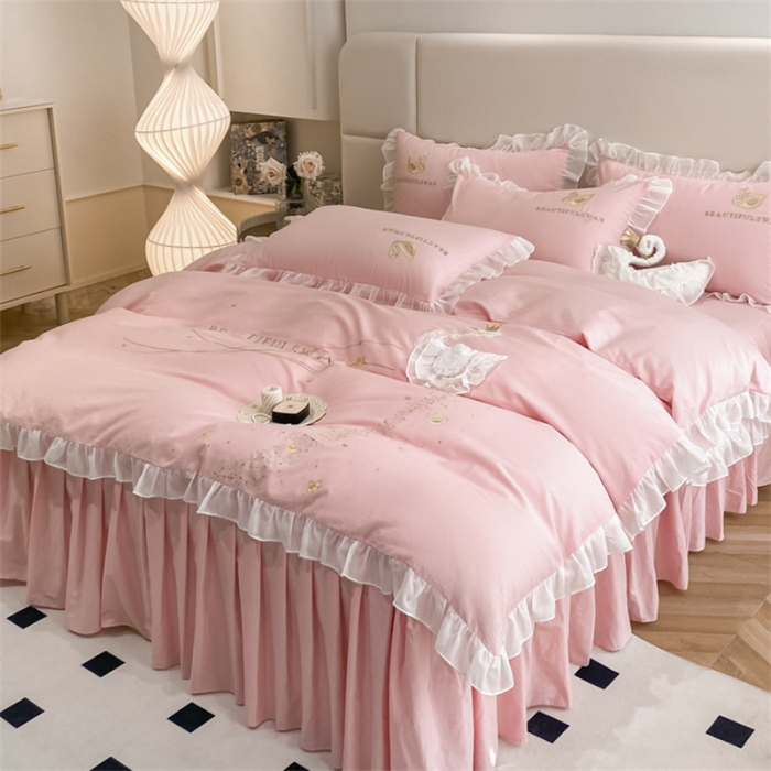 91家纺网 家纺一手货源 找家纺 欧冠 2023新款全棉斯洛琪四件套系列 斯洛琪-粉