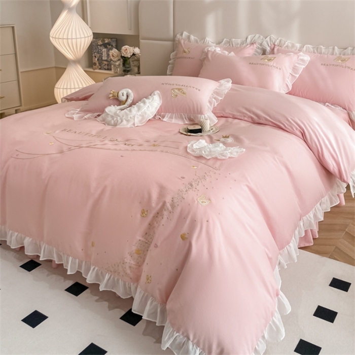 91家纺网 家纺一手货源 找家纺 欧冠 2023新款全棉斯洛琪四件套系列 斯洛琪-粉