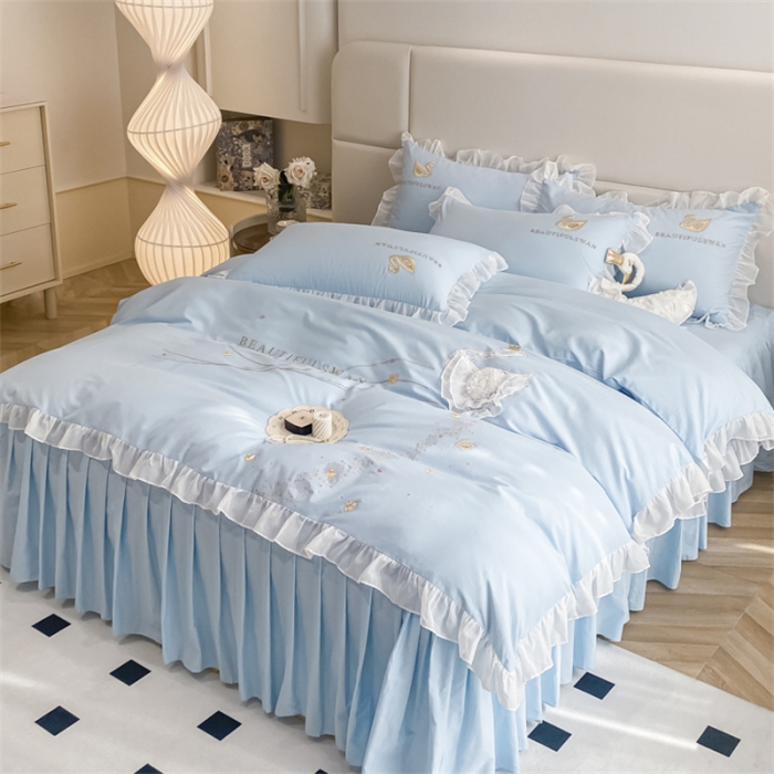 91家纺网 家纺一手货源 找家纺 欧冠 2023新款全棉斯洛琪四件套系列 斯洛琪-蓝