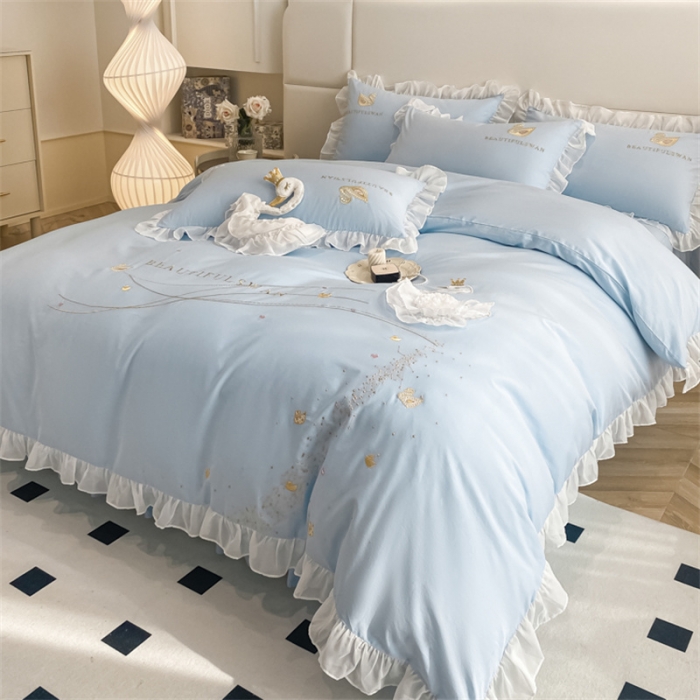 91家纺网 家纺一手货源 找家纺 欧冠 2023新款全棉斯洛琪四件套系列 斯洛琪-蓝