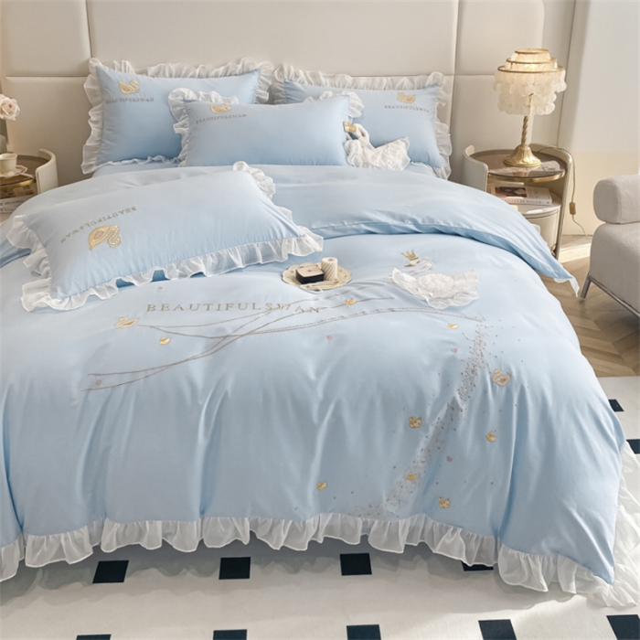 91家纺网 家纺一手货源 找家纺 欧冠 2023新款全棉斯洛琪四件套系列 斯洛琪-蓝