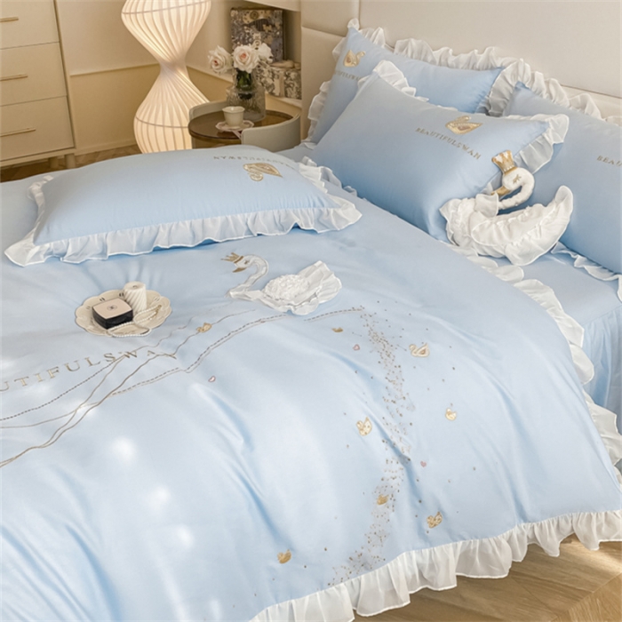 91家纺网 家纺一手货源 找家纺 欧冠 2023新款全棉斯洛琪四件套系列 斯洛琪-蓝