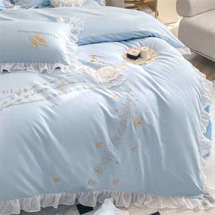 91家纺网 家纺一手货源 找家纺 欧冠 2023新款全棉斯洛琪四件套系列 斯洛琪-蓝