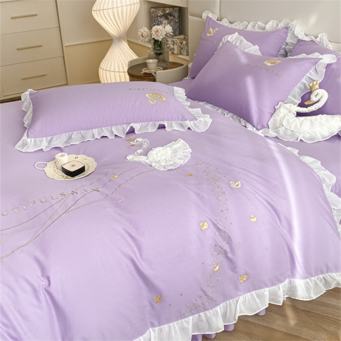 91家纺网 家纺一手货源 找家纺 欧冠 2023新款全棉斯洛琪四件套系列 斯洛琪-紫