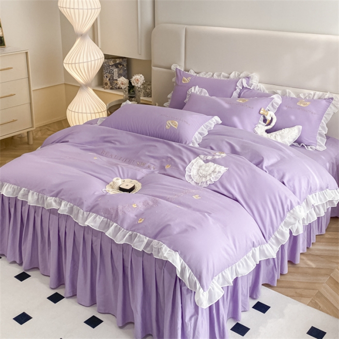 91家纺网 家纺一手货源 找家纺 欧冠 2023新款全棉斯洛琪四件套系列 斯洛琪-紫