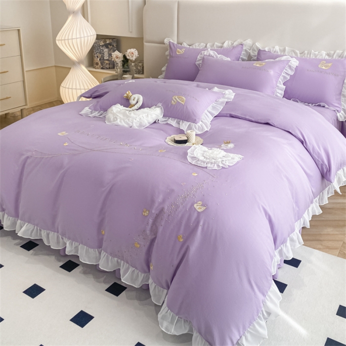 91家纺网 家纺一手货源 找家纺 欧冠 2023新款全棉斯洛琪四件套系列 斯洛琪-紫