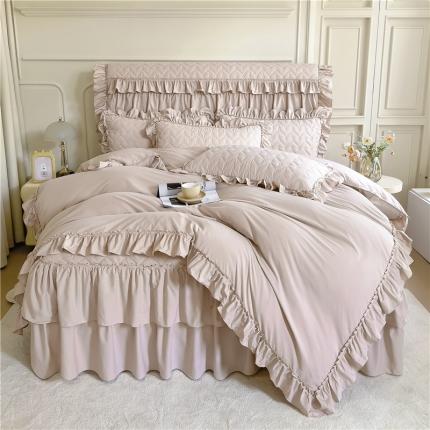 91家纺网 家纺一手货源 找家纺 （总）十个点 2024新款水洗棉磨毛夹棉纤缝床裙套件星辰系列-四件套