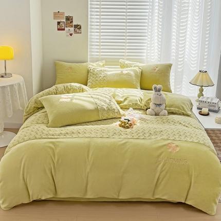 91家纺网 家纺一手货源 找家纺 总眷恋2025直播爆款兔毛绒兔兔绒立体剪花刺绣拼接牛奶绒四件套玫瑰之恋