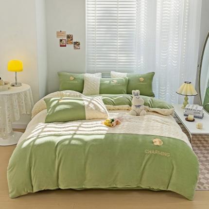 91家纺网 家纺一手货源 找家纺 总眷恋2025直播爆款兔毛绒兔兔绒立体剪花刺绣拼接牛奶绒四件套玫瑰之恋