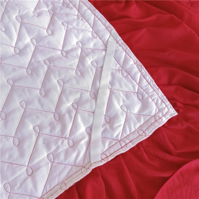 91家纺网 家纺一手货源 找家纺 十个点 2024新款水洗棉磨毛夹棉纤缝床裙套件星辰系列-四件套 大红