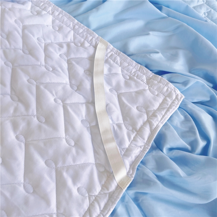 91家纺网 家纺一手货源 找家纺 十个点 2024新款水洗棉磨毛夹棉纤缝床裙套件星辰系列-四件套 湖蓝