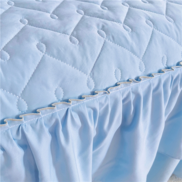 91家纺网 家纺一手货源 找家纺 十个点 2024新款水洗棉磨毛夹棉纤缝床裙套件星辰系列-四件套 湖蓝