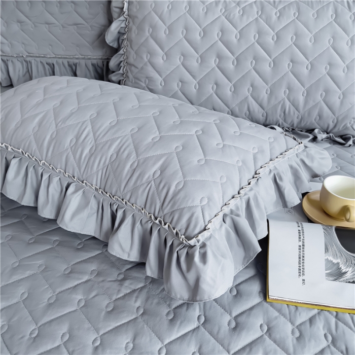 91家纺网 家纺一手货源 找家纺 十个点 2024新款水洗棉磨毛夹棉纤缝床裙套件星辰系列-四件套 灰色