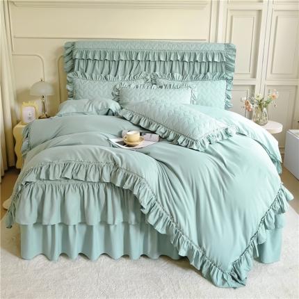 十个点 2024新款水洗棉磨毛夹棉纤缝床裙套件星辰系列-四件套 水兰