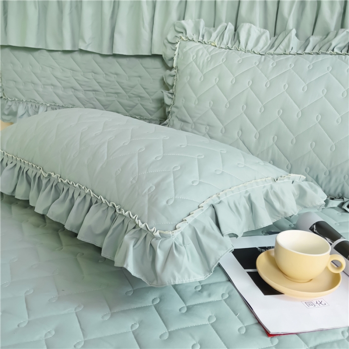 91家纺网 家纺一手货源 找家纺 十个点 2024新款水洗棉磨毛夹棉纤缝床裙套件星辰系列-四件套 水兰